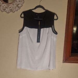 Lane Bryant Black and White Zip-Front Blouse